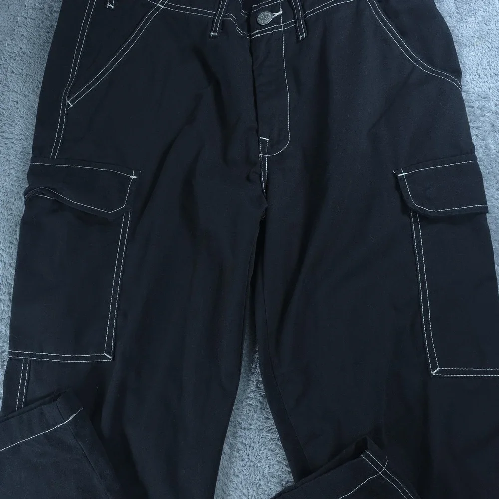 True Religion Cargo Pants Mens 34 Black Contrast Stitch Relaxed Fit Canvas